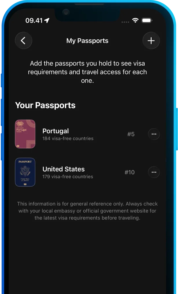 PassportPal feature screenshot: Passports and visa requirements