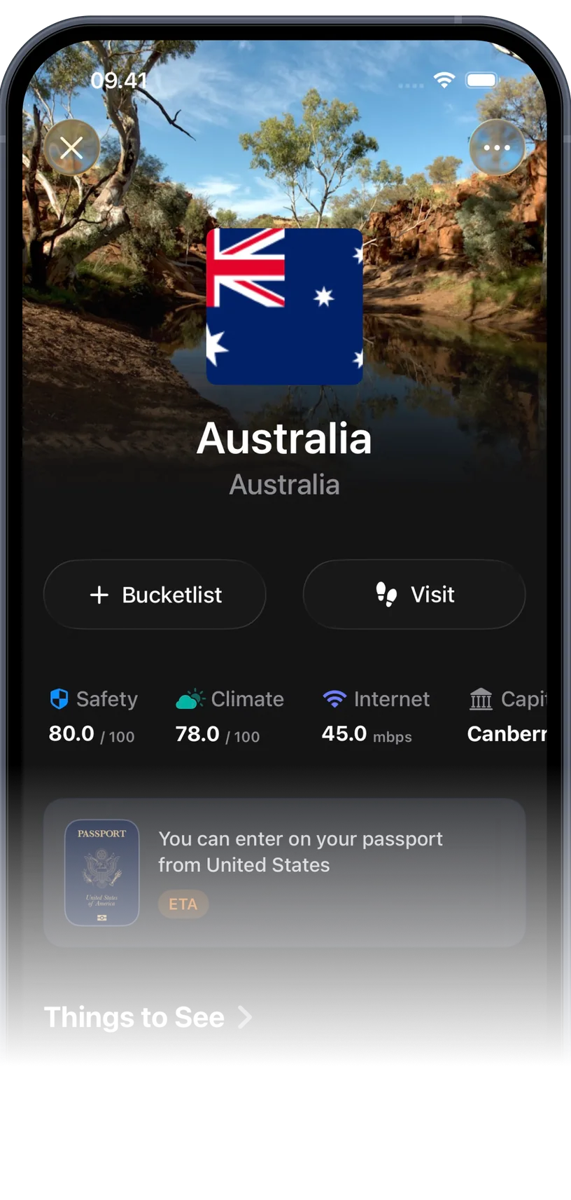 PassportPal country details for Australia on iPhone