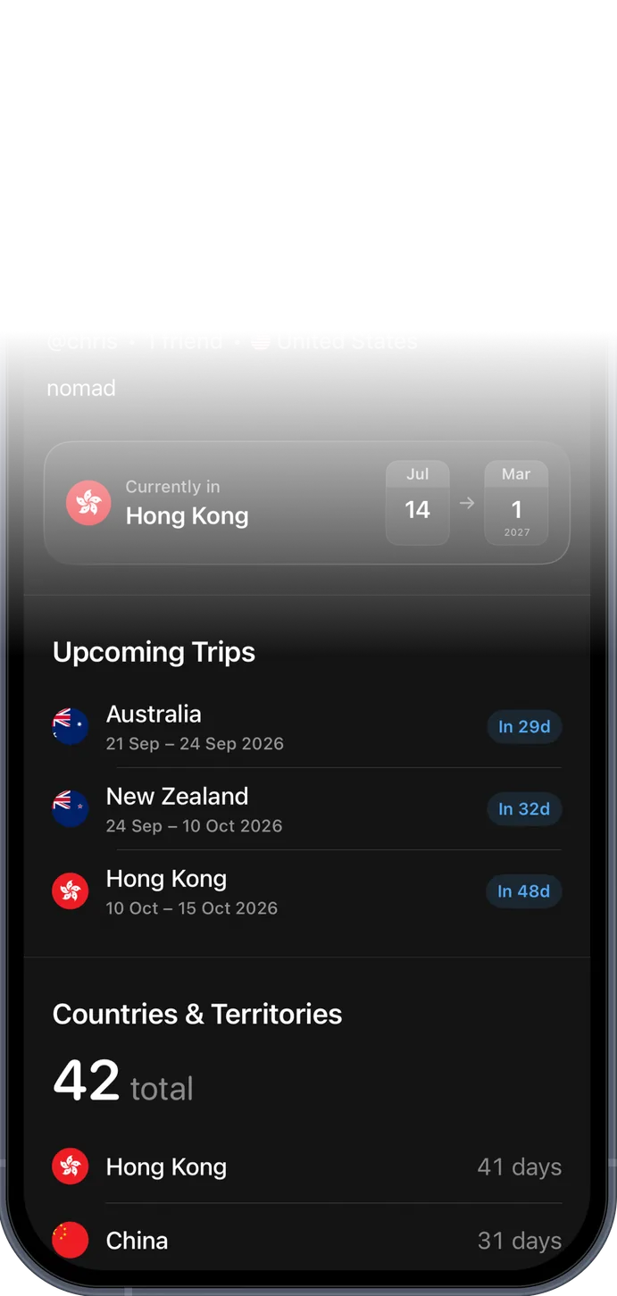 A friend's PassportPal profile on iPhone